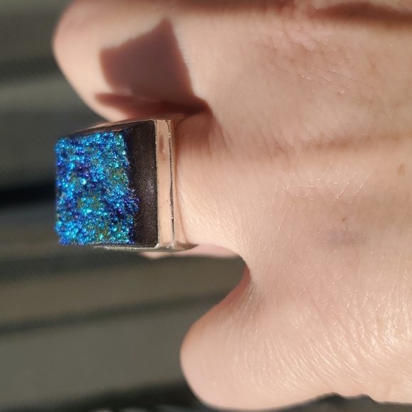 New Men's Titanium Blue Druzy 925 Silver Ring. - Picture 5 of 16